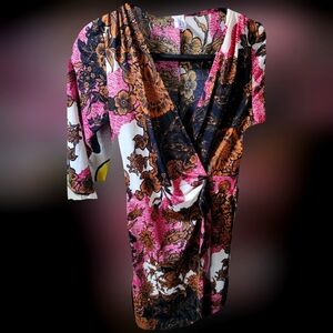 Purple Rain Floral Robe - Pink, Brown, Black